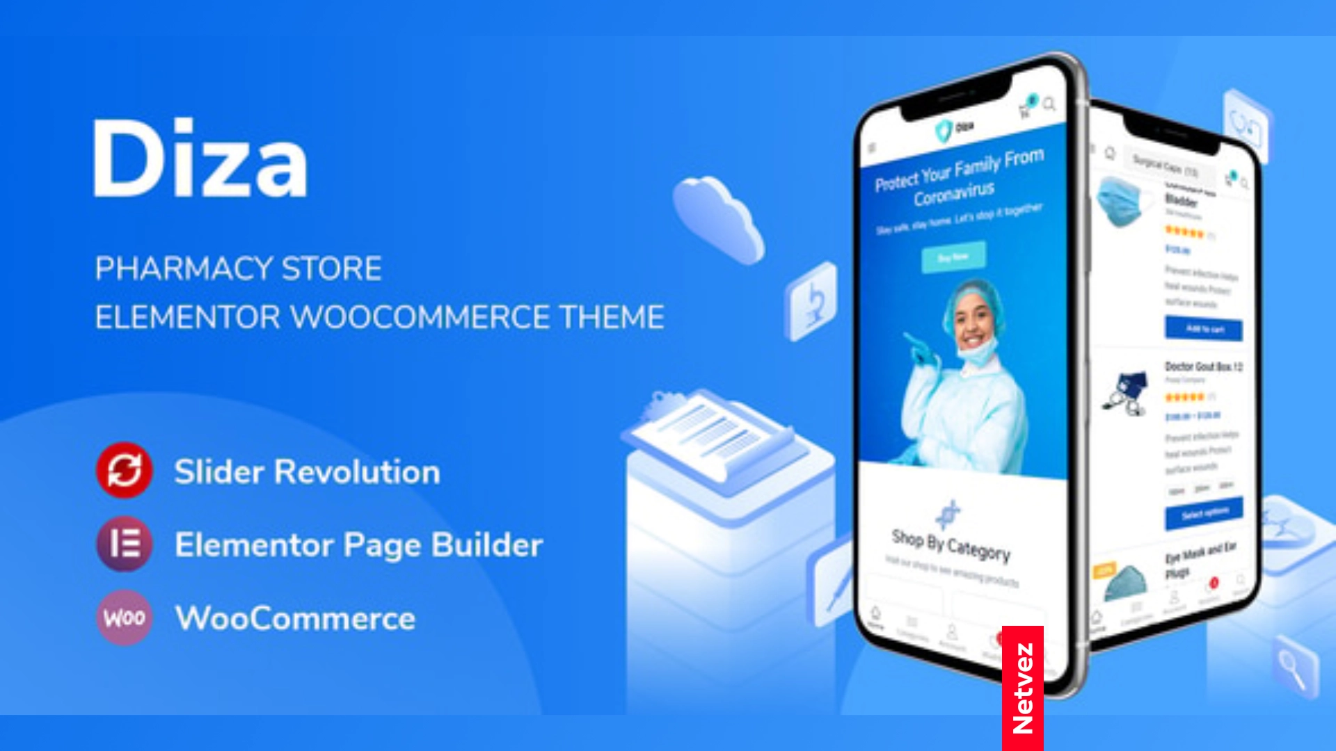 Diza Theme WordPress con Elementor para Farmacias
